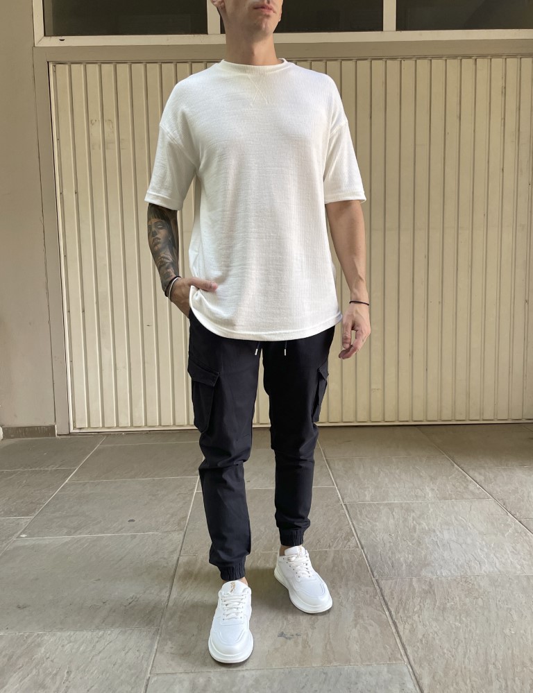 Ανδρικό cargo ανθρακί παντελόνι υφασμάτινο με λάστιχο BC34610B φωτογραφία